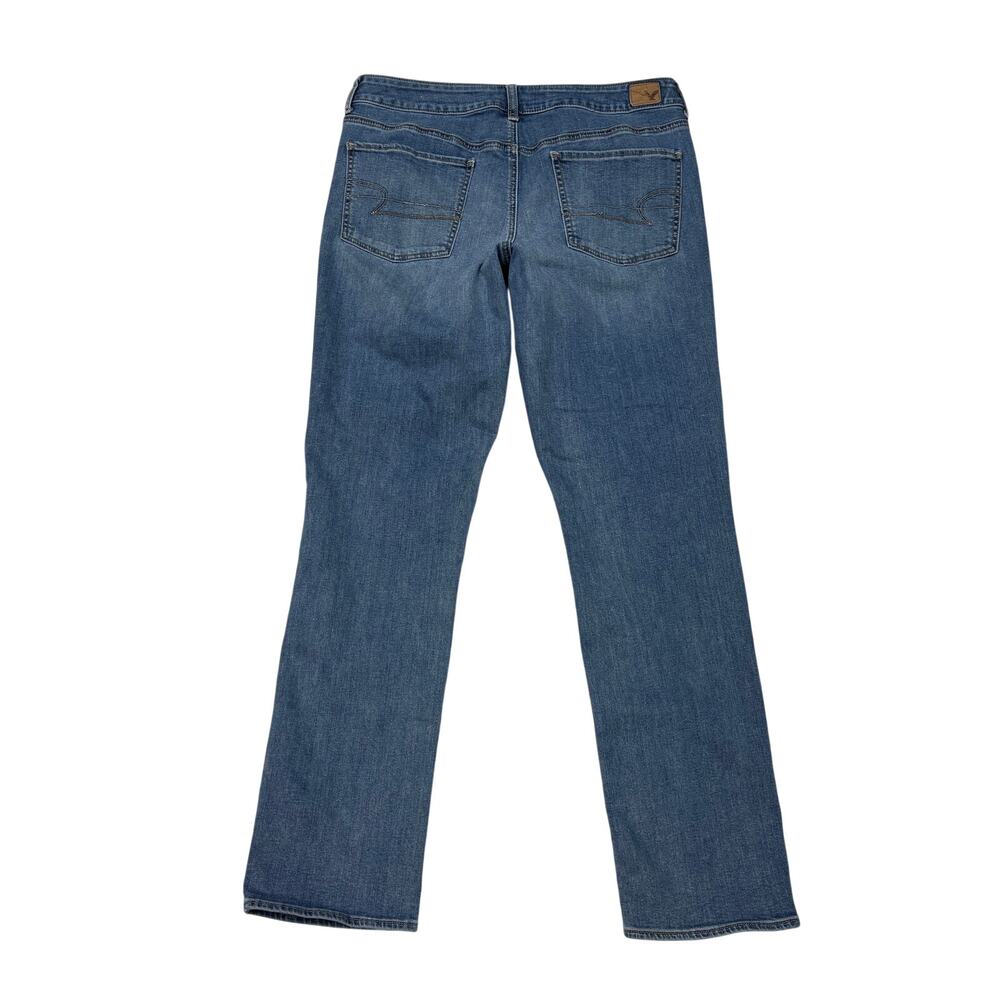 American Eagle Jeans Women Size 14 Long Blue Straight Stretch Distressed Casual - Picture 2 of 8